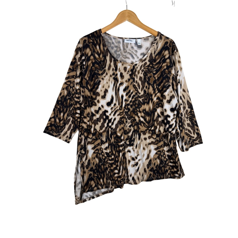 Susan Graver Liquid Knit Leopard Print 3/4 Sleeve Top size XL Brown/Black